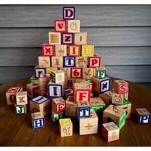 61 Wooden ABC Extra Large & Small Engraved Embossed Baby Alphabet Letters Blocks